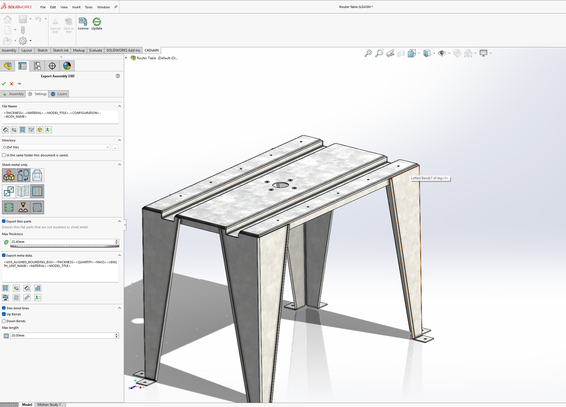 CADshift DXF Export interface